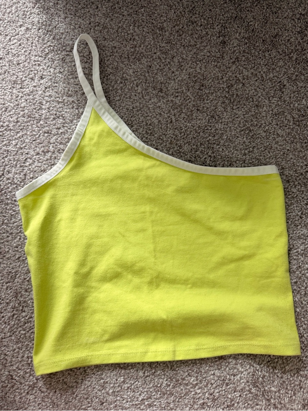 Urban Outfitters Neon Yellow One-Shoulder Camisole with White Trim